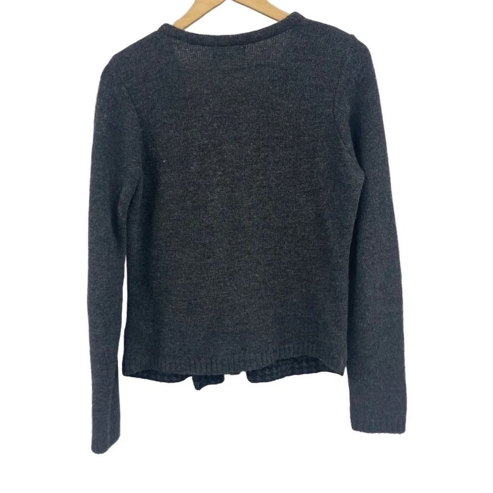 Maryline Italy Grey Black Sweater Jacket Asymmetrical Zip Houndstooth Medium‎